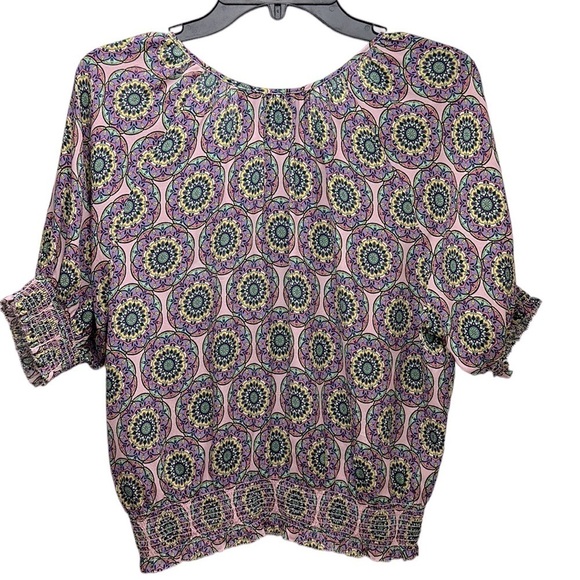 Nicole Miller Glassflower Silk Blend Peasant Top Blouse Medium Puff Slee… - Picture 2 of 16